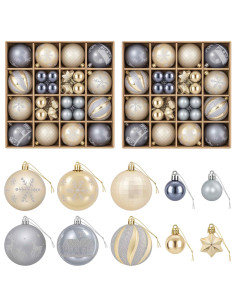 Set di Palline di Natale 88 pz Oro e grigio Ø 6 cm Plastica 2