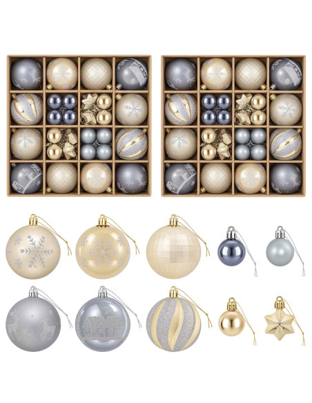 Set di Palline di Natale 88 pz Oro e grigio Ø 6 cm Plastica
