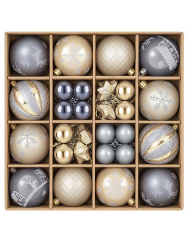 Set di Palline di Natale 88 pz Oro e grigio Ø 6 cm Plastica