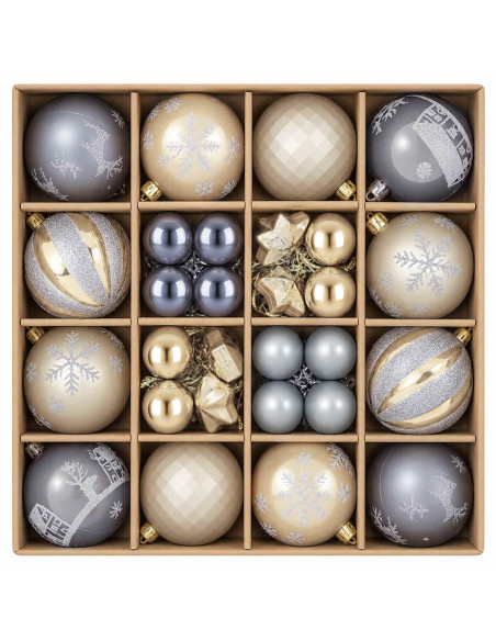 Set di Palline di Natale 88 pz Oro e grigio Ø 6 cm Plastica