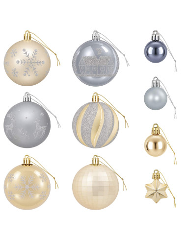 Set di Palline di Natale 88 pz Oro e grigio Ø 6 cm Plastica