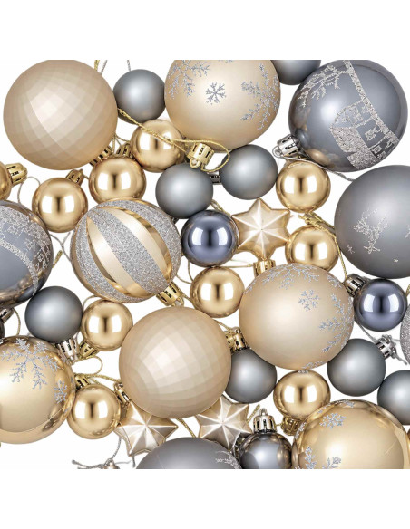 Set di Palline di Natale 88 pz Oro e grigio Ø 6 cm Plastica