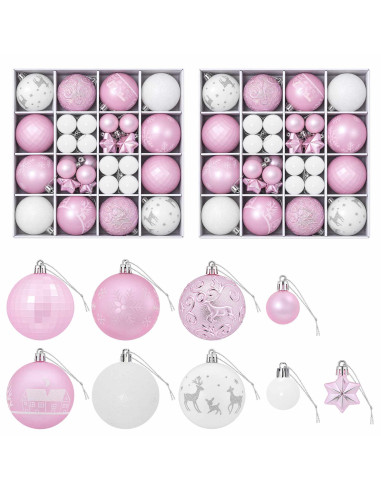 Set di Palline di Natale 88 pz Rosa e bianco Ø 6 cm Plastica