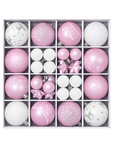 Set di Palline di Natale 88 pz Rosa e bianco Ø 6 cm Plastica