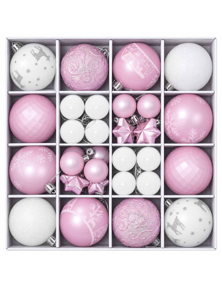 Set di Palline di Natale 88 pz Rosa e bianco Ø 6 cm Plastica