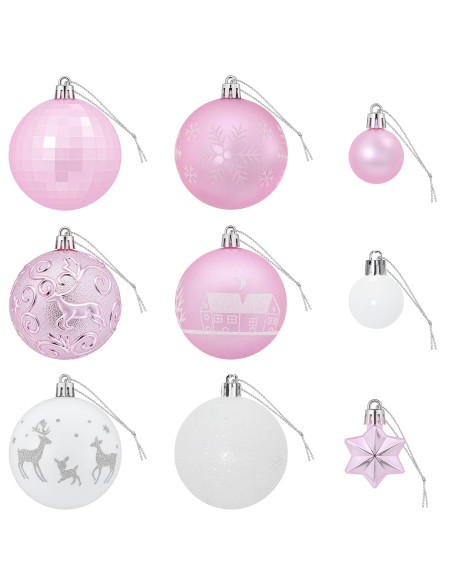 Set di Palline di Natale 88 pz Rosa e bianco Ø 6 cm Plastica
