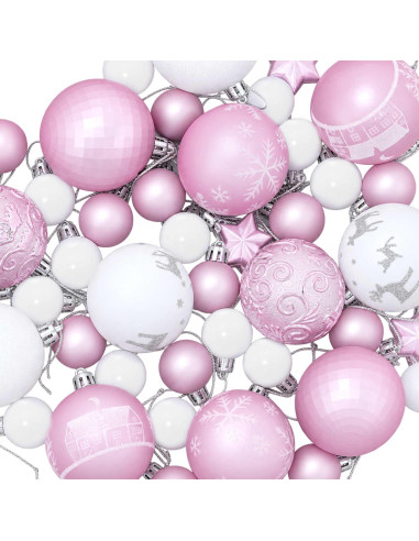 Set di Palline di Natale 88 pz Rosa e bianco Ø 6 cm Plastica