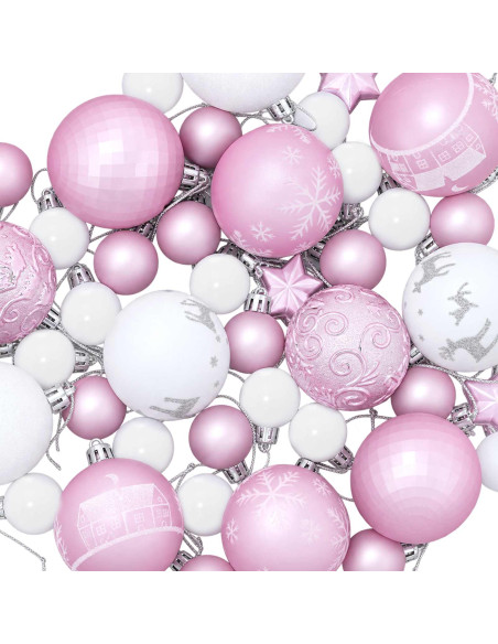 Set di Palline di Natale 88 pz Rosa e bianco Ø 6 cm Plastica