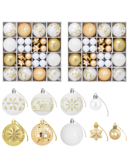 Set di Palline di Natale 88 pz Oro e bianco Ø 6 cm Plastica