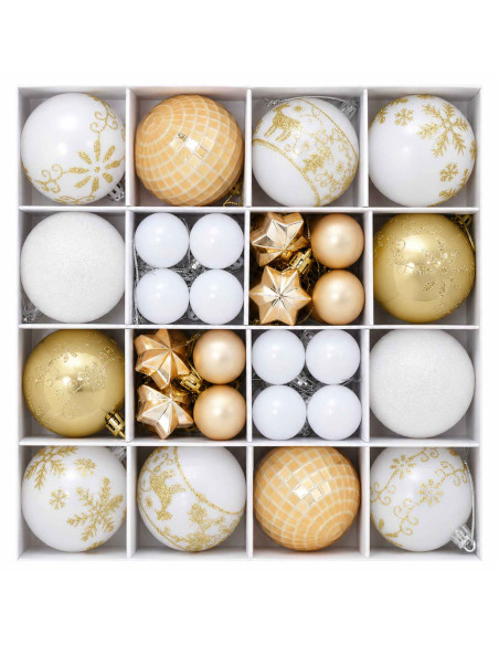 Set di Palline di Natale 88 pz Oro e bianco Ø 6 cm Plastica