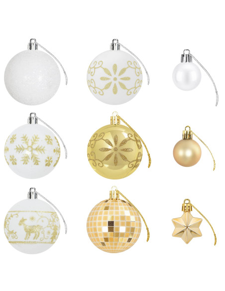 Set di Palline di Natale 88 pz Oro e bianco Ø 6 cm Plastica