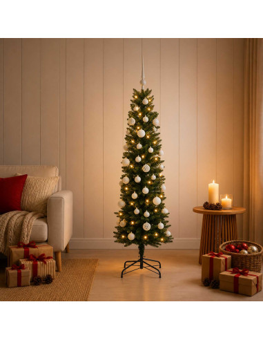 Albero di Natale Artificiale Slim con Palline 120 cm 150 LED