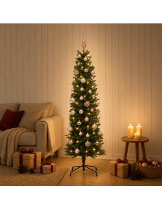 Albero di Natale Artificiale Slim con Palline 120 cm 150 LED