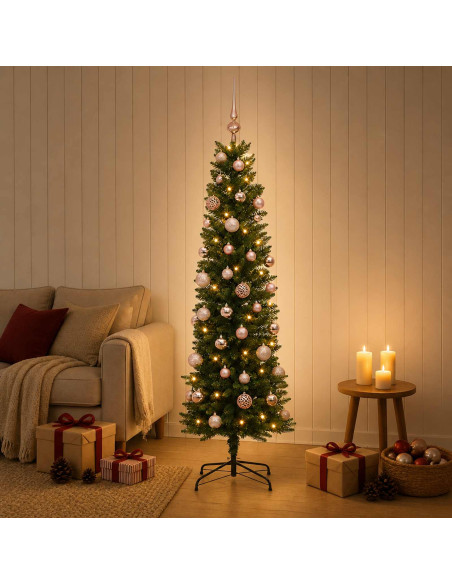 Albero di Natale Artificiale Slim con Palline 120 cm 150 LED