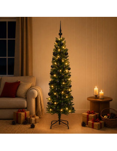 Albero di Natale Artificiale Slim con Palline 120 cm 150 LED