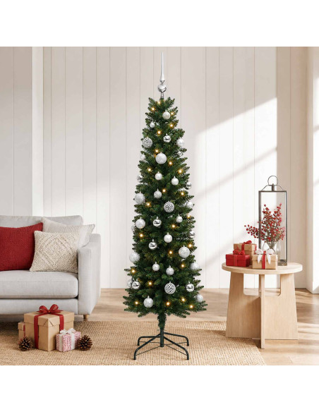Albero di Natale Artificiale Slim con Palline 120 cm 150 LED