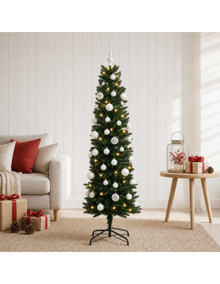 Albero di Natale Artificiale Slim con Palline 120 cm 150 LED