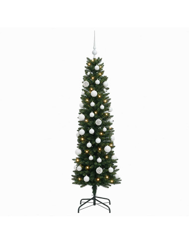 Albero di Natale Artificiale Slim con Palline 120 cm 150 LED
