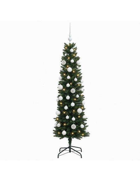 Albero di Natale Artificiale Slim con Palline 120 cm 150 LED
