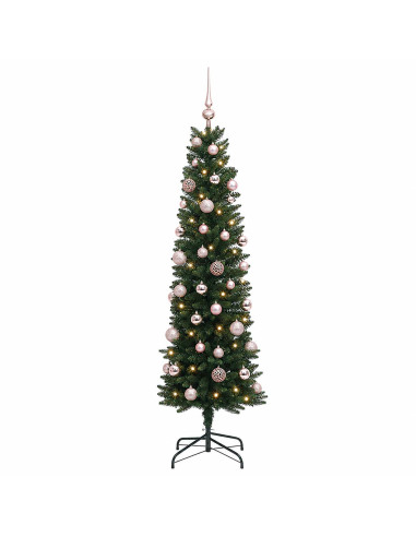 Albero di Natale Artificiale Slim con Palline 120 cm 150 LED