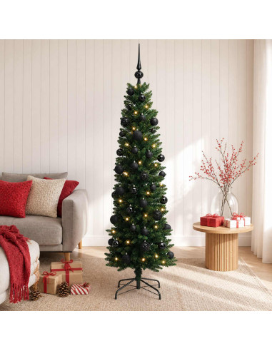 Albero di Natale Artificiale Slim con Palline 120 cm 150 LED