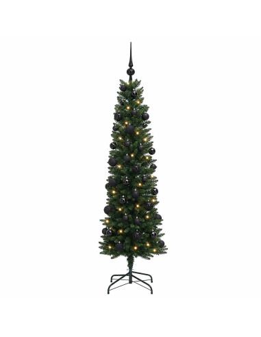 Albero di Natale Artificiale Slim con Palline 120 cm 150 LED