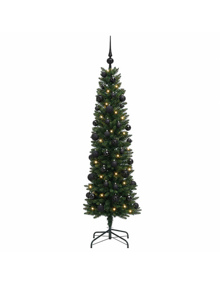 Albero di Natale Artificiale Slim con Palline 120 cm 150 LED