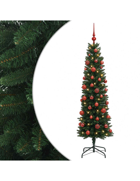 Albero di Natale Artificiale Slim con Palline 120 cm 150 LED