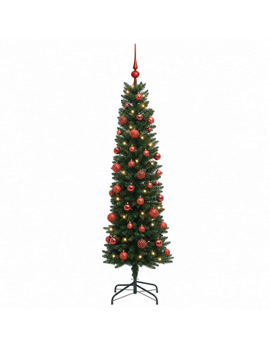 Albero di Natale Artificiale Slim con Palline 120 cm 150 LED