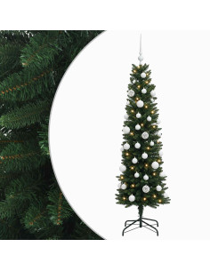 Albero di Natale Artificiale Slim con Palline 150 cm 150 LED 2