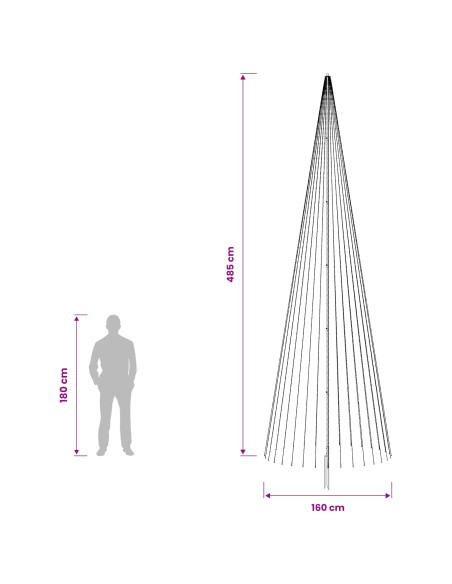 Albero di Natale LED 485 cm 1632 LED Bianco caldo Ferro Nero