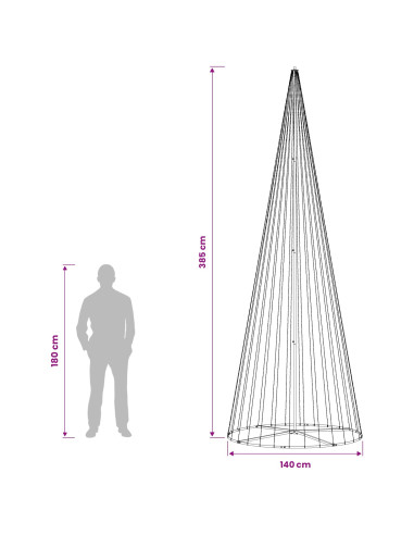 Albero di Natale LED 385 cm 1148 LED Bianco caldo Ferro Nero