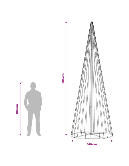 Albero di Natale LED 385 cm 1148 LED Bianco caldo Ferro Nero