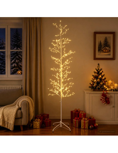 Albero di Natale a betulla Bianco 47 x 210 cm Acciaio 567 LED