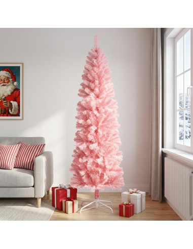 Albero di Natale Artificiale Sottile 240 cm PVC e Acciaio Rosa