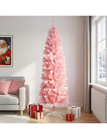 Albero di Natale Artificiale Sottile 240 cm PVC e Acciaio Rosa