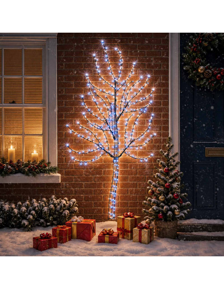 Albero di Natale da parete a LED 180 cm 200 LED Blu Acciaio