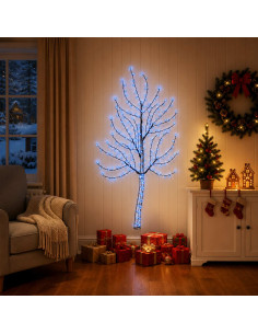 Albero di Natale da parete a LED 150 cm 140 LED Blu Acciaio