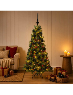 Albero di Natale artificiale con palline 120 cm 150 LED