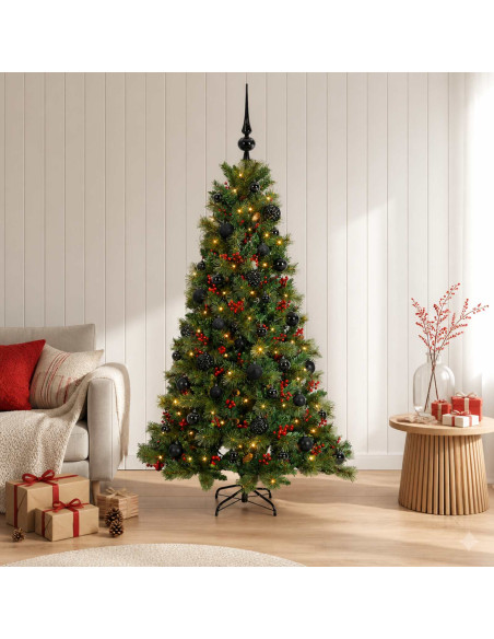 Albero di Natale artificiale con palline 120 cm 150 LED
