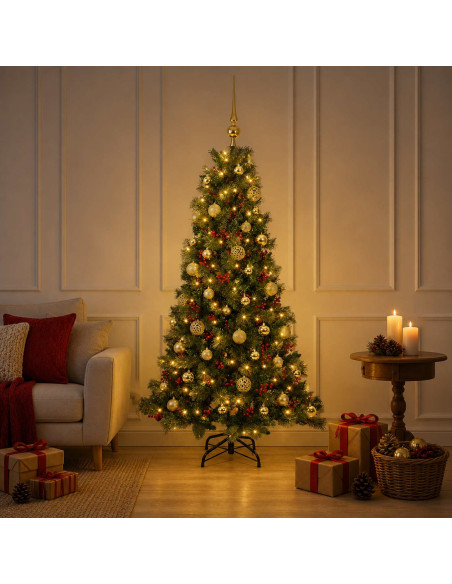 Albero di Natale artificiale con palline 120 cm 150 LED