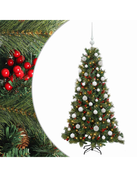 Albero di Natale artificiale con palline 120 cm 150 LED