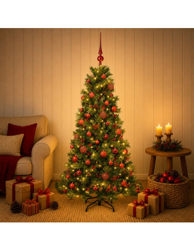 Albero di Natale artificiale con palline 120 cm 150 LED