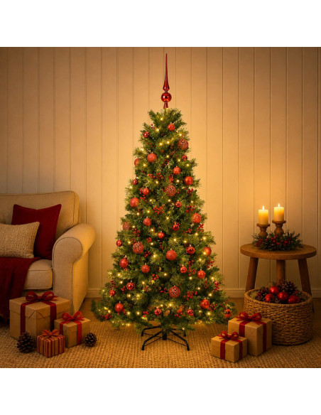 Albero di Natale artificiale con palline 120 cm 150 LED