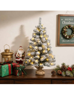 Albero di Natale Mini 60 cm 25 LED Bianco caldo PVC Bianco
