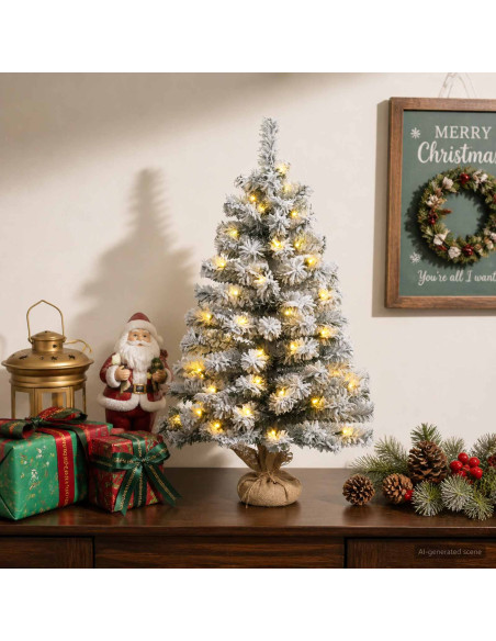 Albero di Natale Mini 60 cm 25 LED Bianco caldo PVC Bianco