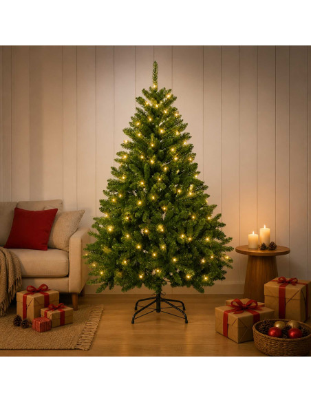 Albero di Natale Artificiale con Rami Pieghevoli 120 cm 150 LED