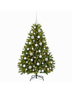 Albero di Natale Artificiale Verde Chiaro con Palline 120 cm 2
