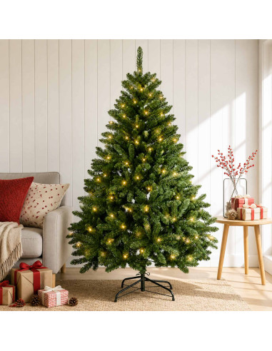 Albero di Natale Artificiale con Rami Pieghevoli 120 cm 150 LED