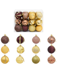 Set di Palline di Natale 36 pz Marrone e oro 6 cm Polistirolo 2